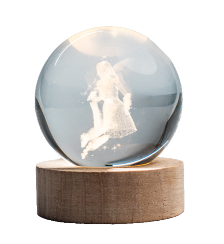 Skleněná svítící koule s podstavcem a znamením zvěrokruhu